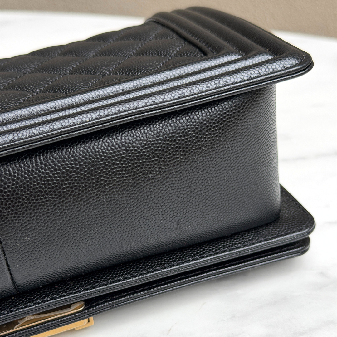 Chanel Old Medium Black Caviar Boy Bag Kelly's Authentic Boutique