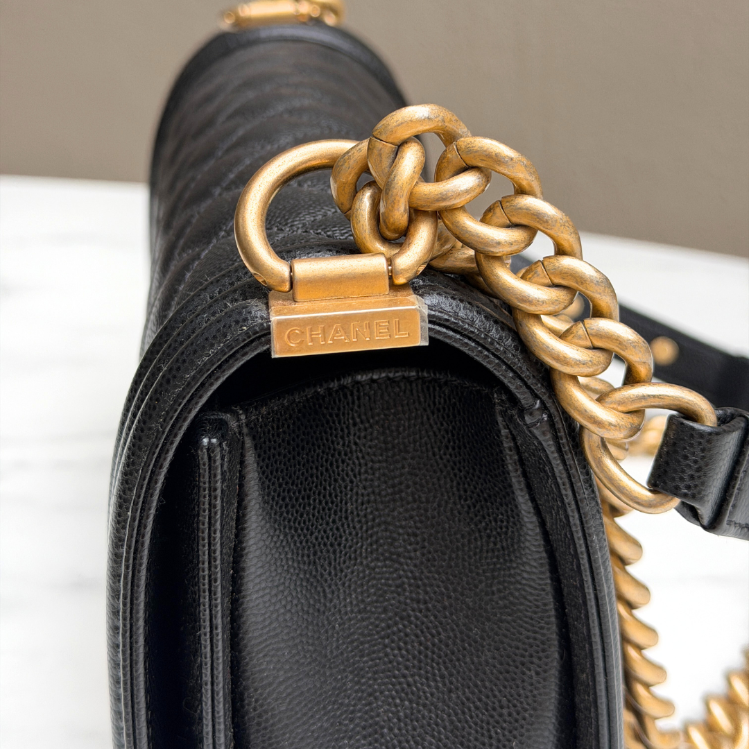 Chanel Old Medium Black Caviar Boy Bag Kelly's Authentic Boutique