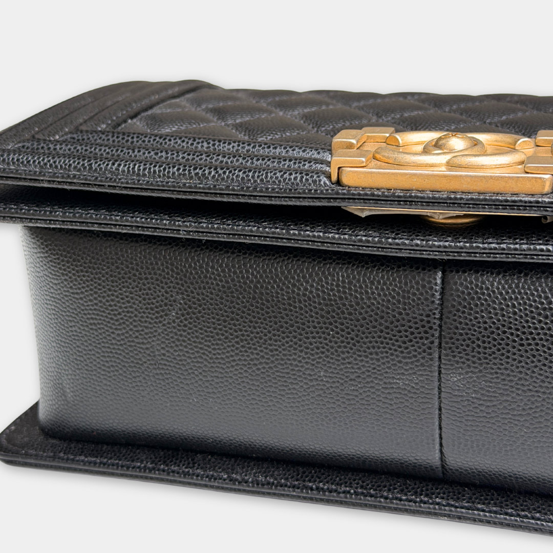 Chanel Old Medium Black Caviar Boy Bag Kelly's Authentic Boutique