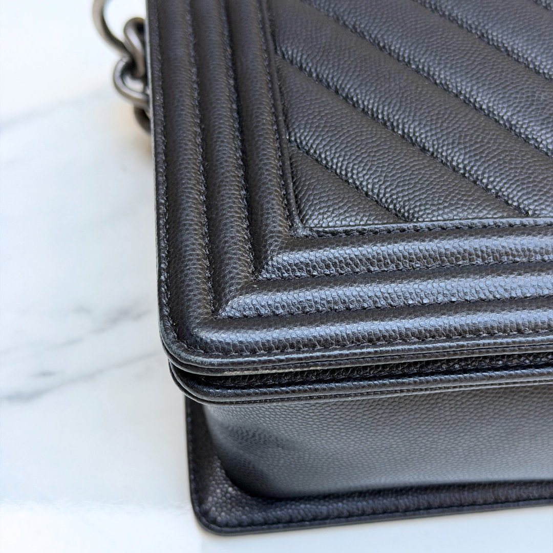 Chanel Old Medium Caviar Chevron Boy Bag Kelly's Authentic Boutique