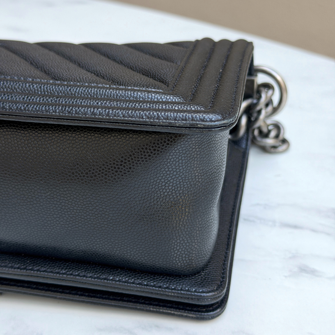 Chanel Old Medium Caviar Chevron Boy Bag Kelly's Authentic Boutique