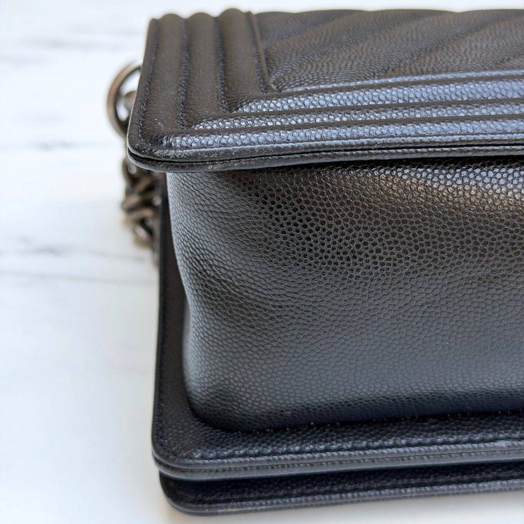 Chanel Old Medium Caviar Chevron Boy Bag Kelly's Authentic Boutique