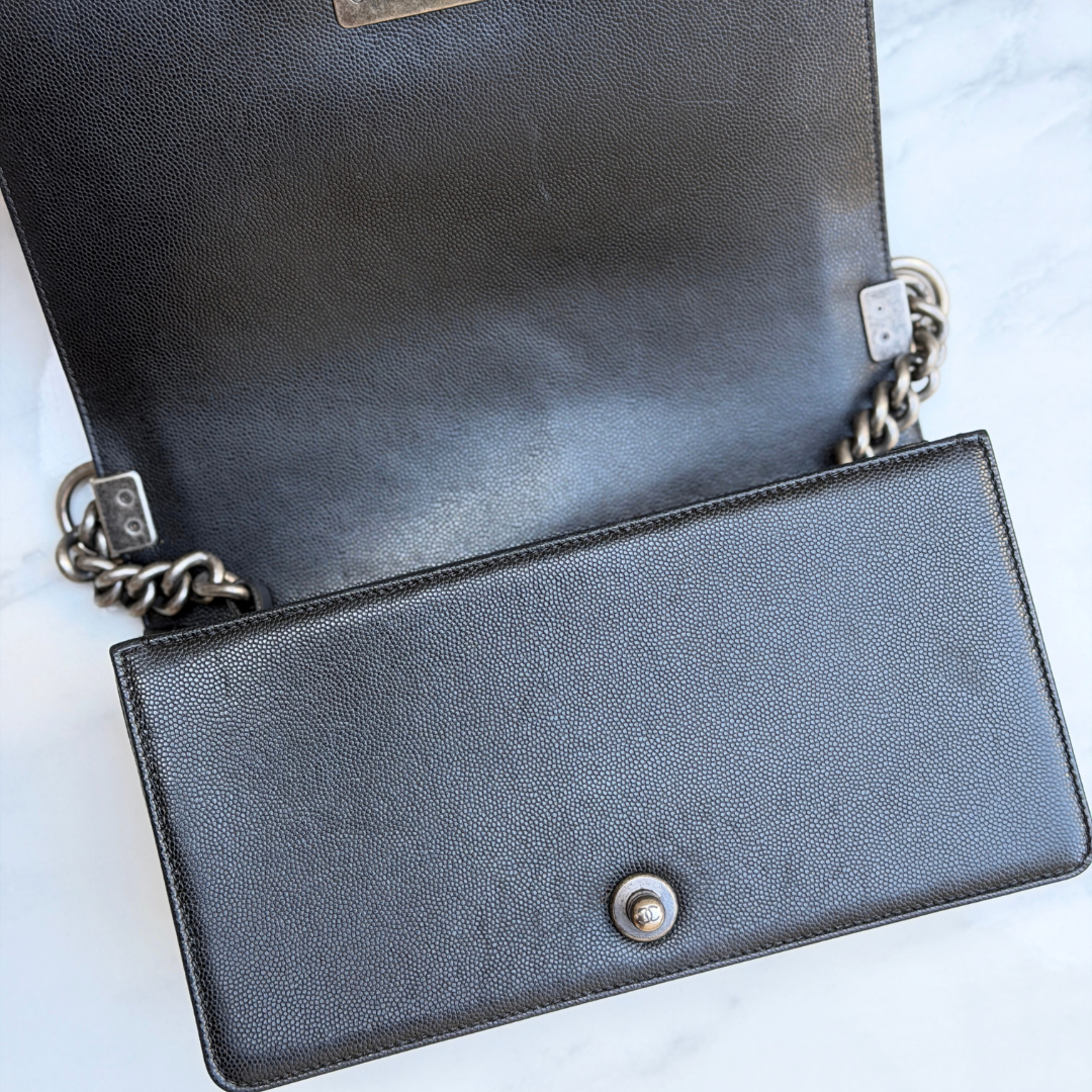 Chanel Old Medium Caviar Chevron Boy Bag Kelly's Authentic Boutique