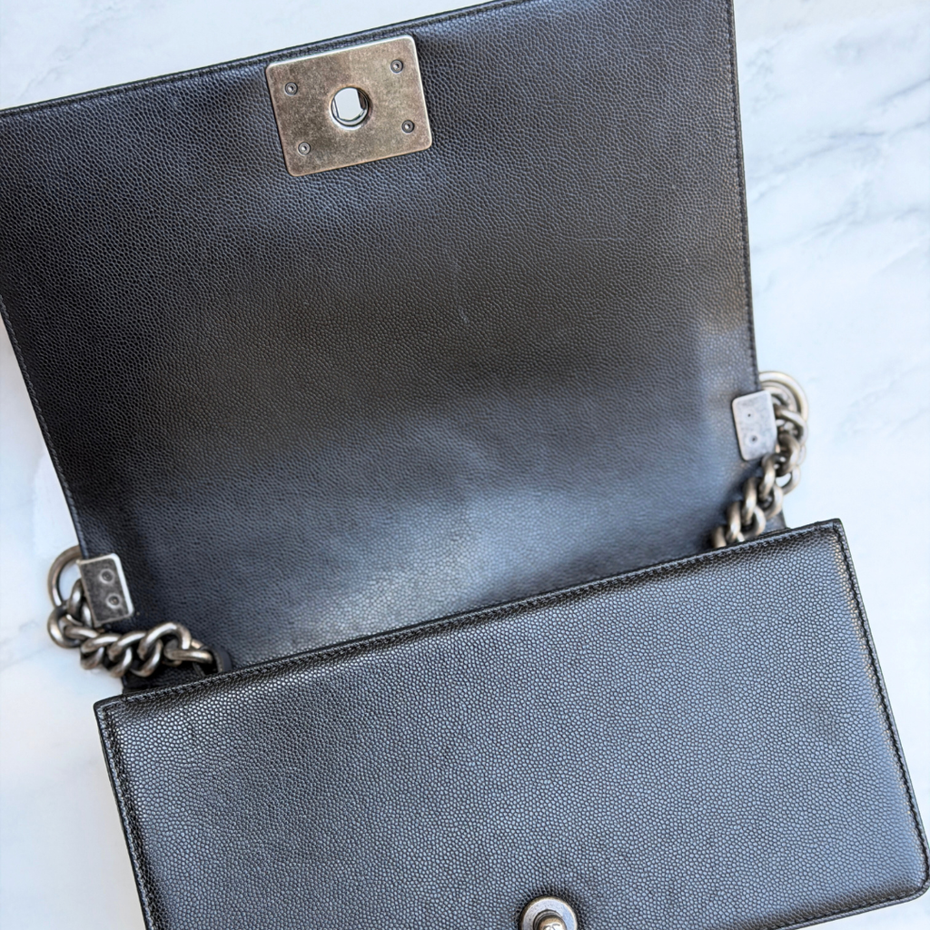 Chanel Old Medium Caviar Chevron Boy Bag Kelly's Authentic Boutique