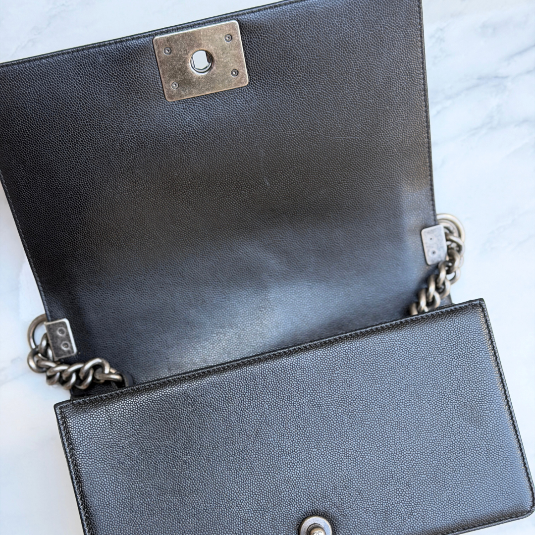 Chanel Old Medium Caviar Chevron Boy Bag Kelly's Authentic Boutique