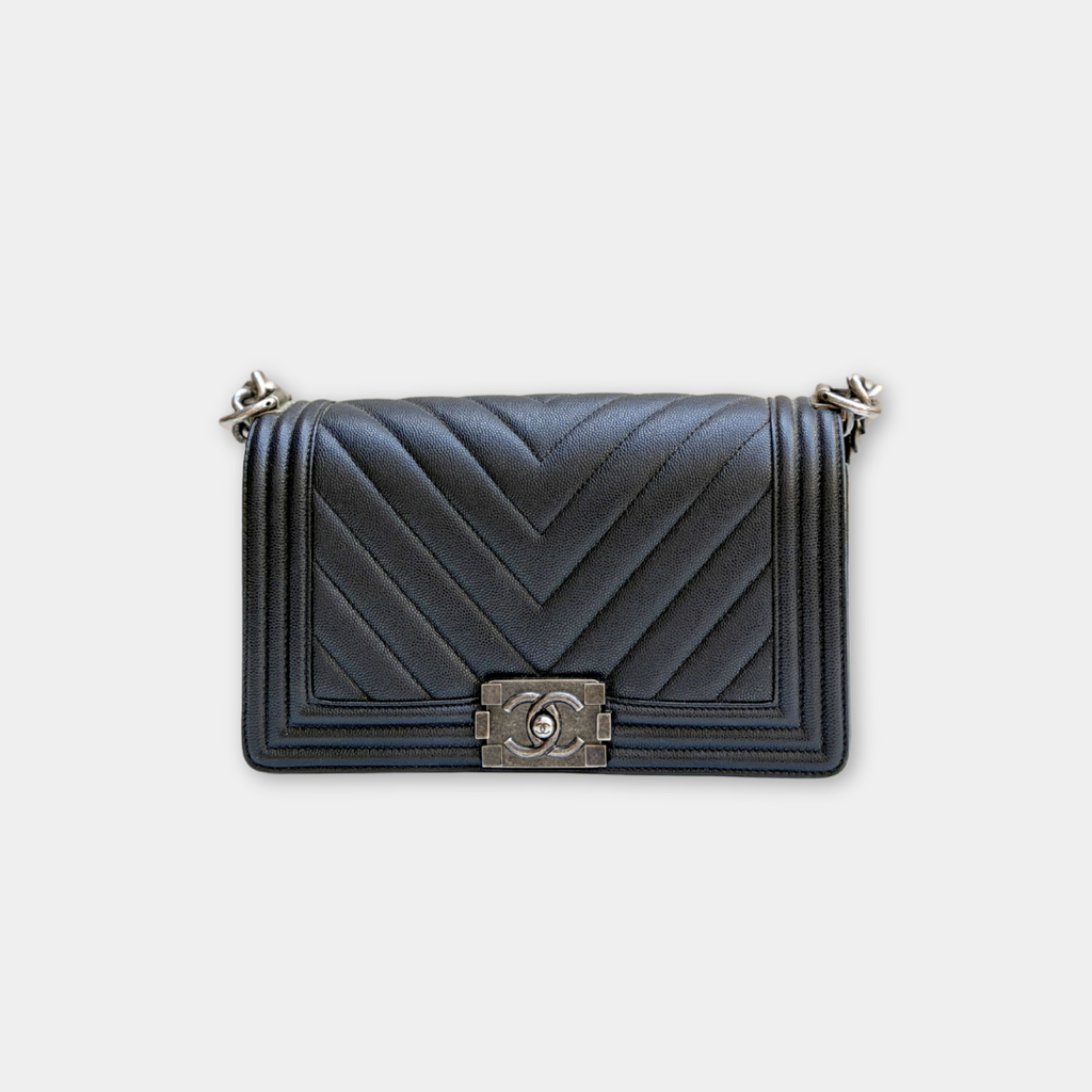 Chanel Old Medium Caviar Chevron Boy Bag Kelly's Authentic Boutique