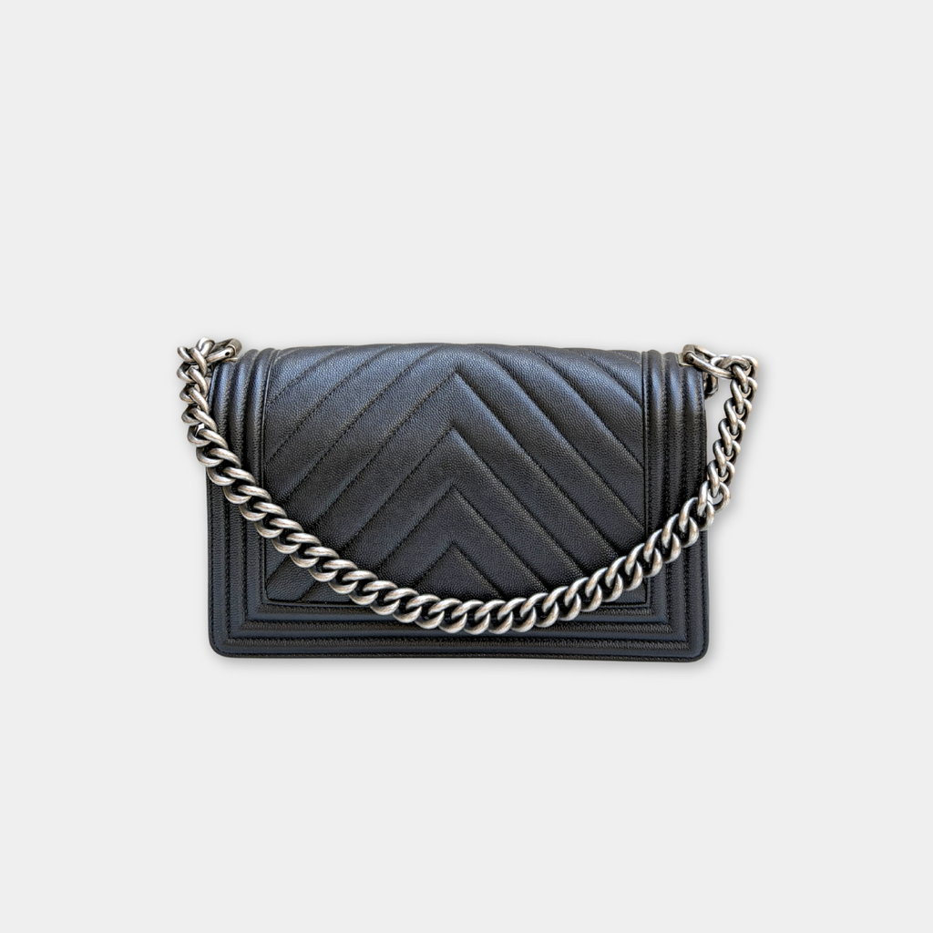 Chanel Old Medium Caviar Chevron Boy Bag Kelly's Authentic Boutique