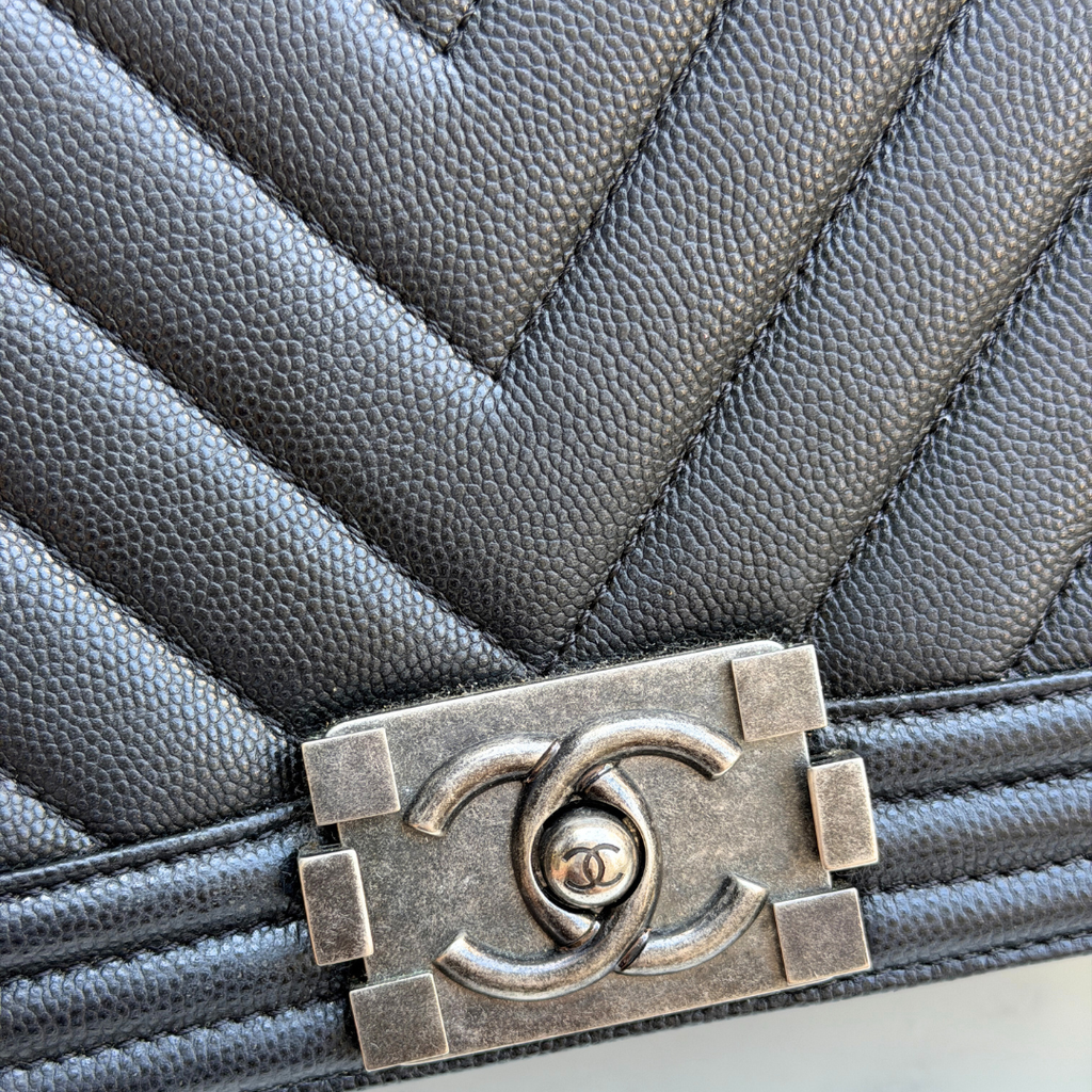 Chanel Old Medium Caviar Chevron Boy Bag Kelly's Authentic Boutique