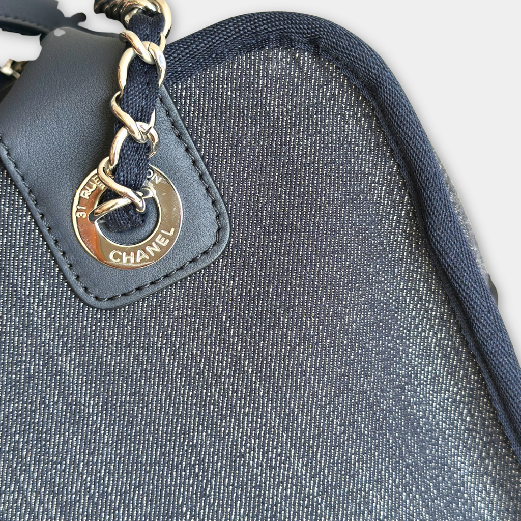 Chanel Small Denim Blue Deauville Bowling Bag Kelly's Authentic Boutique