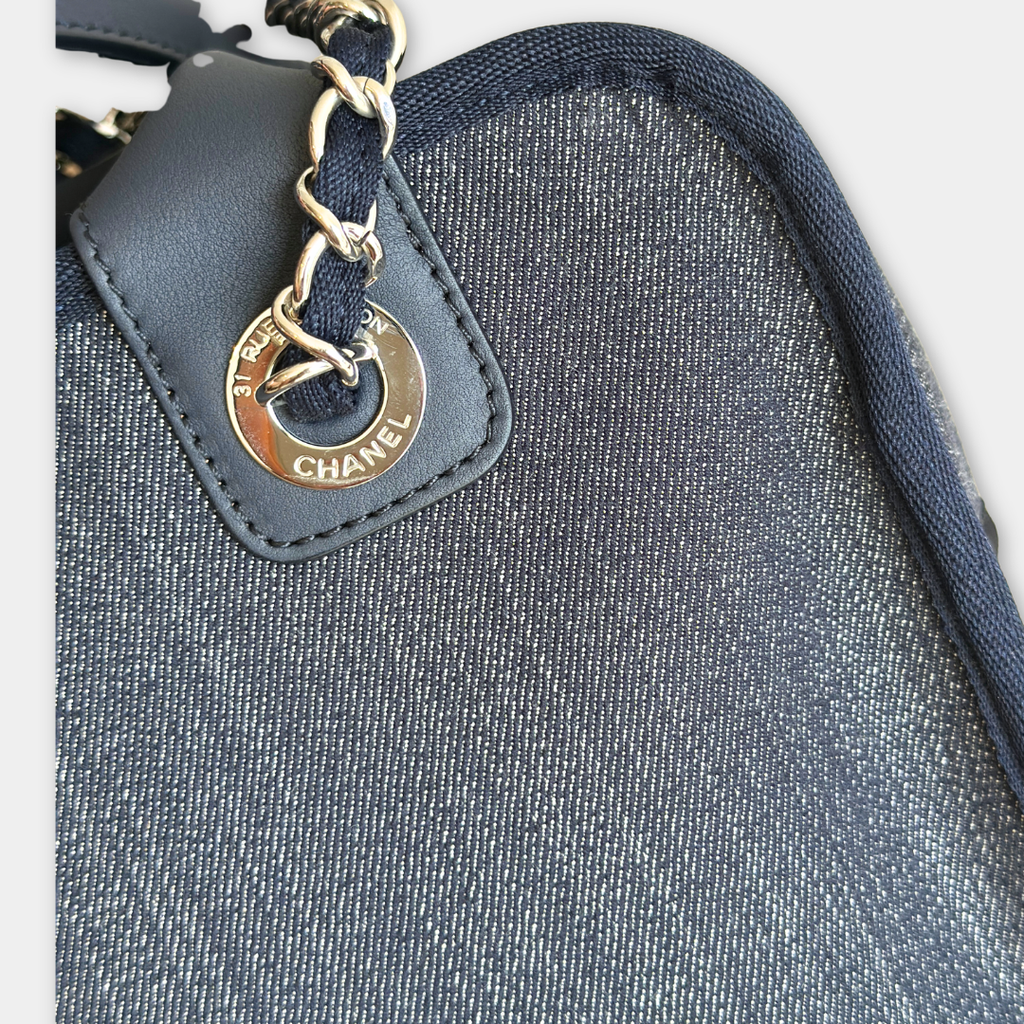 Chanel Small Denim Blue Deauville Bowling Bag Kelly's Authentic Boutique