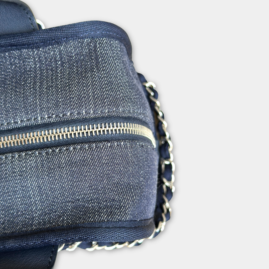 Chanel Small Denim Blue Deauville Bowling Bag Kelly's Authentic Boutique