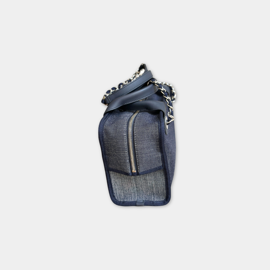 Chanel Small Denim Blue Deauville Bowling Bag Kelly's Authentic Boutique