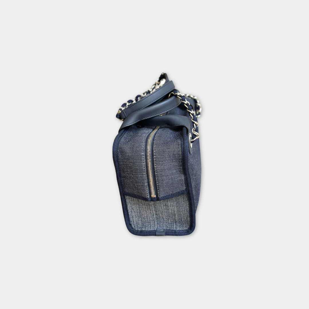 Chanel Small Denim Blue Deauville Bowling Bag Kelly's Authentic Boutique