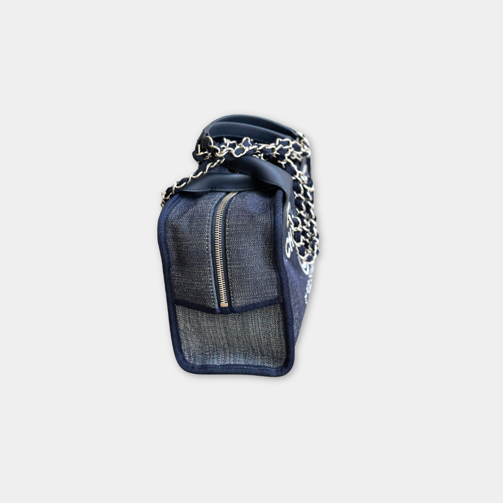Chanel Small Denim Blue Deauville Bowling Bag Kelly's Authentic Boutique