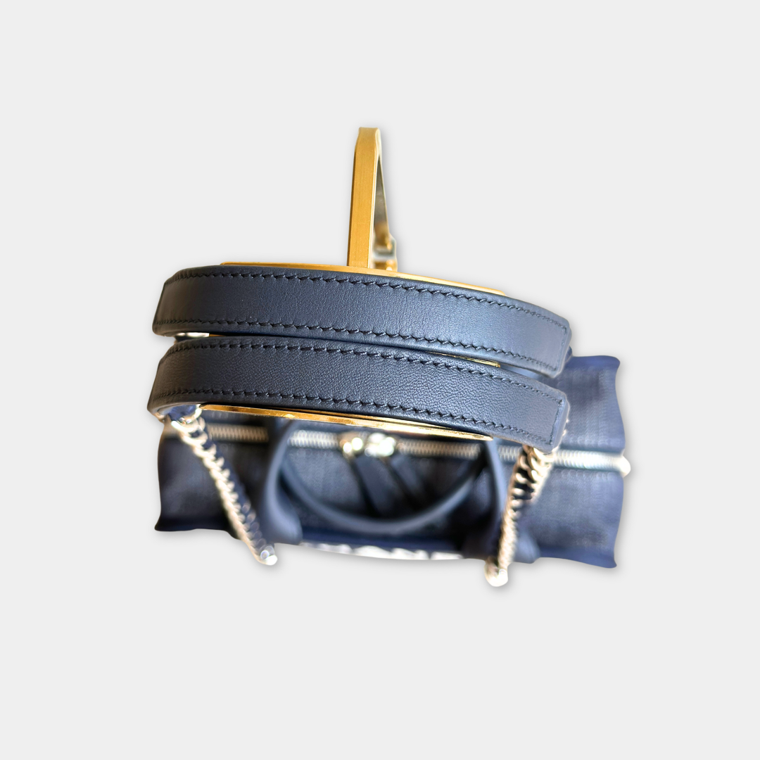 Chanel Small Denim Blue Deauville Bowling Bag Kelly's Authentic Boutique