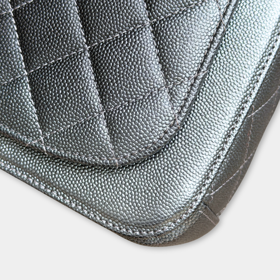 Chanel Small Metallic Grey Caviar Coco Curve Vanity Kelly's Authentic Boutique