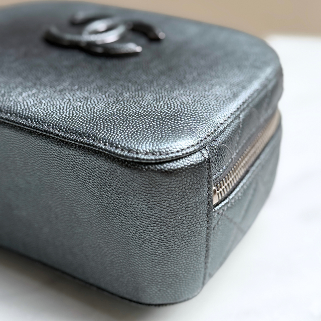 Chanel Small Metallic Grey Caviar Coco Curve Vanity Kelly's Authentic Boutique