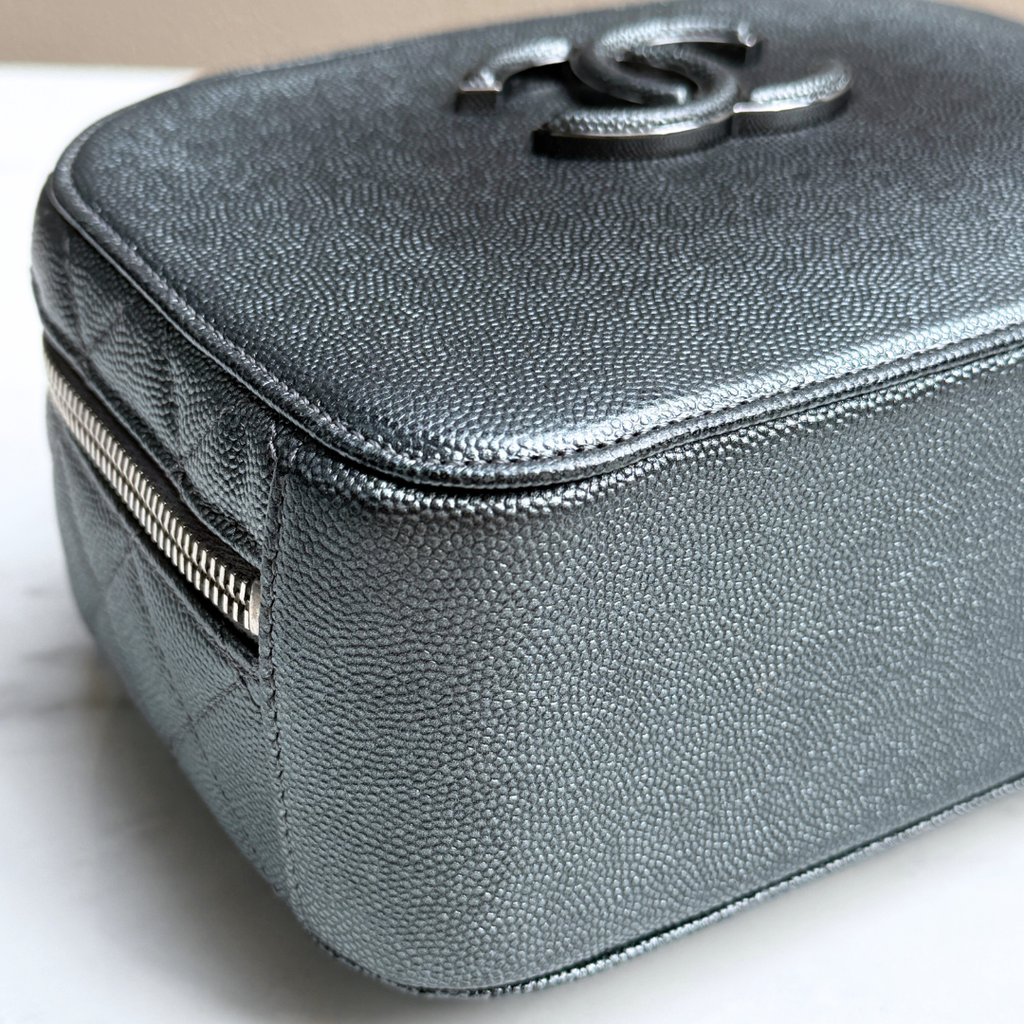 Chanel Small Metallic Grey Caviar Coco Curve Vanity Kelly's Authentic Boutique