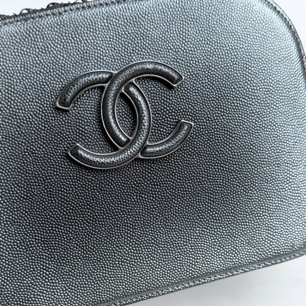 Chanel Small Metallic Grey Caviar Coco Curve Vanity Kelly's Authentic Boutique