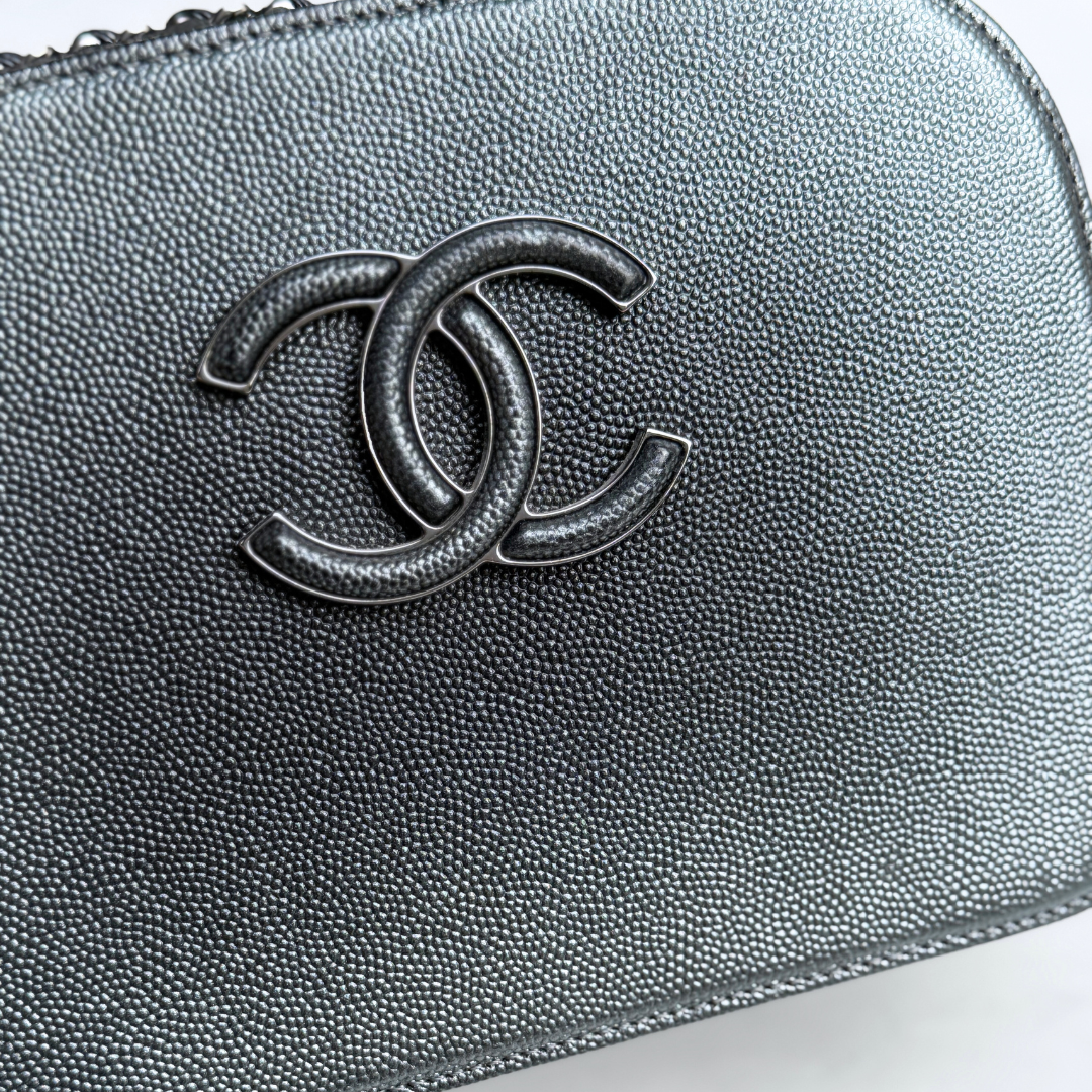 Chanel Small Metallic Grey Caviar Coco Curve Vanity Kelly's Authentic Boutique