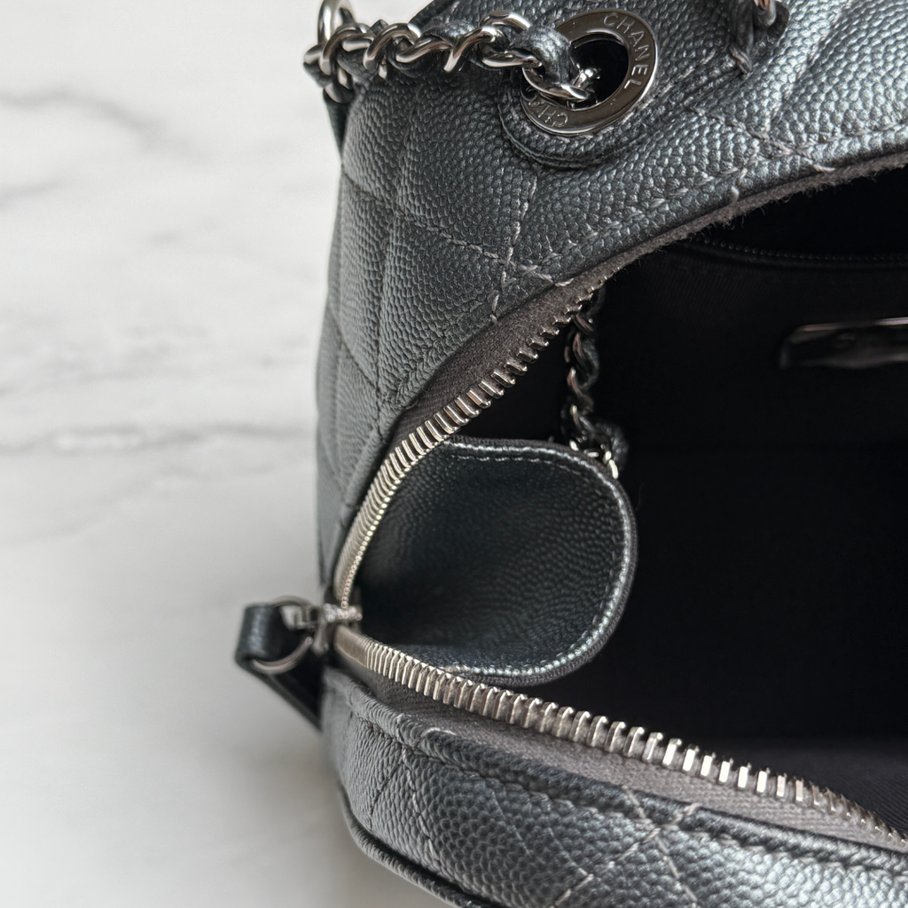 Chanel Small Metallic Grey Caviar Coco Curve Vanity Kelly's Authentic Boutique