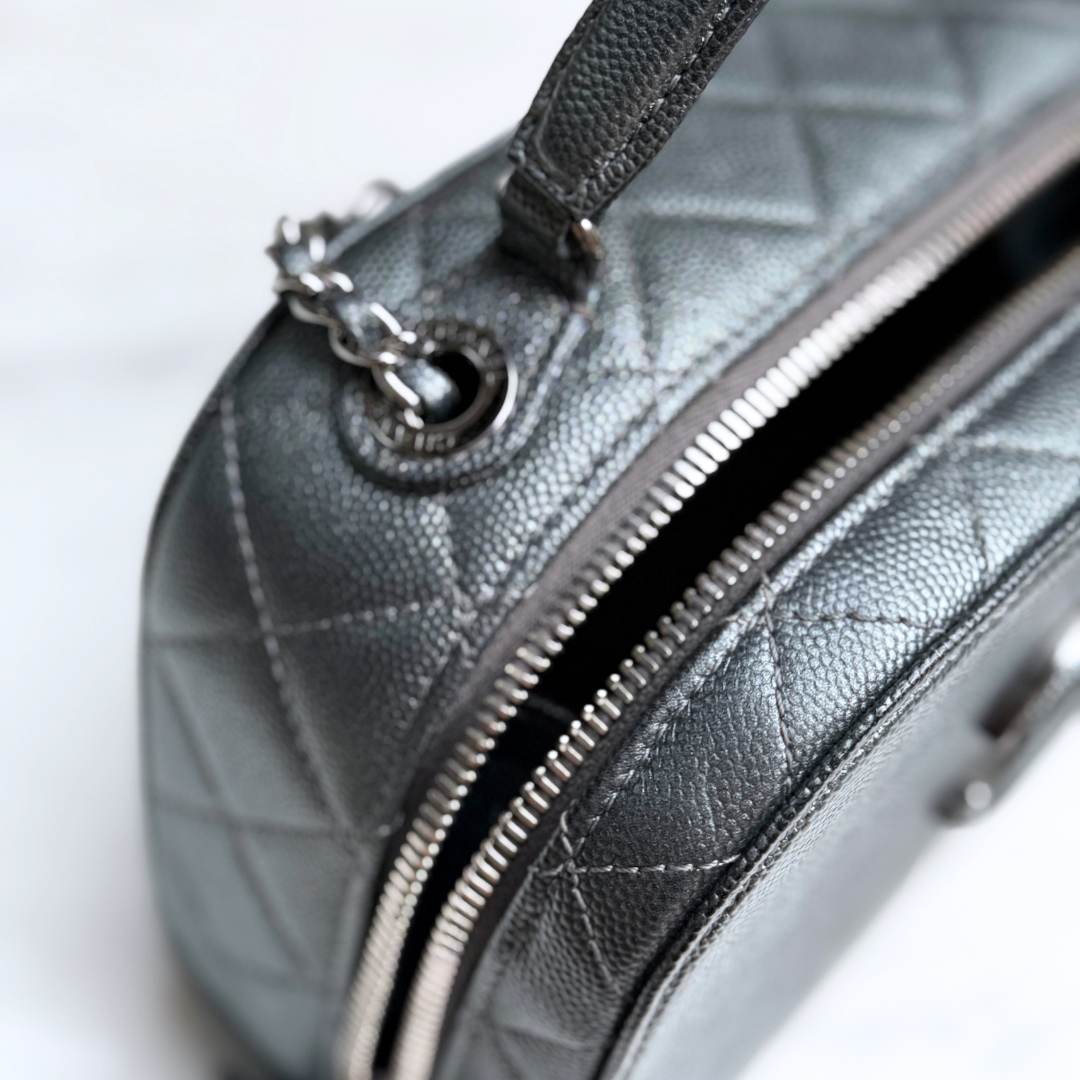 Chanel Small Metallic Grey Caviar Coco Curve Vanity Kelly's Authentic Boutique