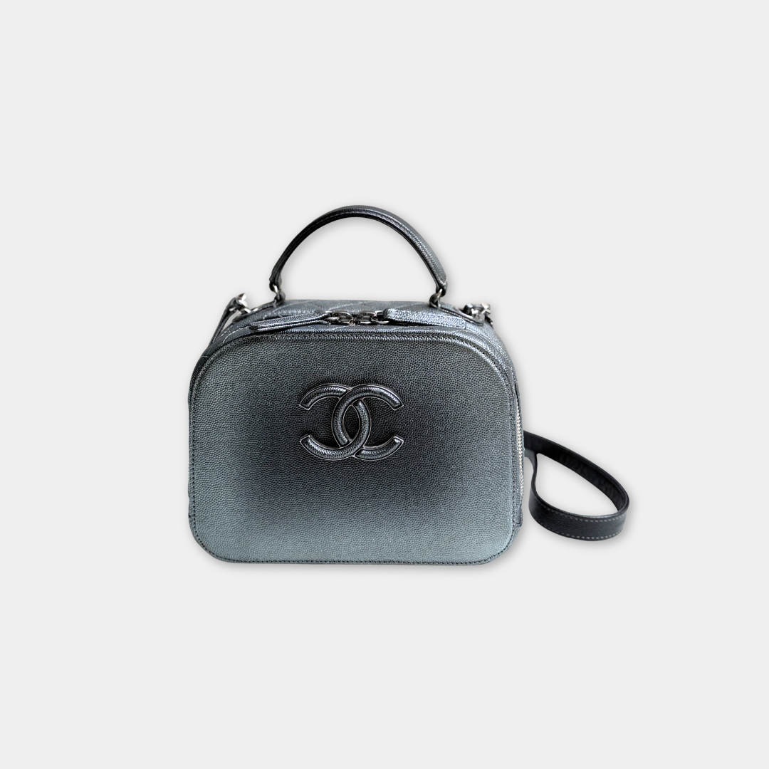 Chanel Small Metallic Grey Caviar Coco Curve Vanity Kelly's Authentic Boutique