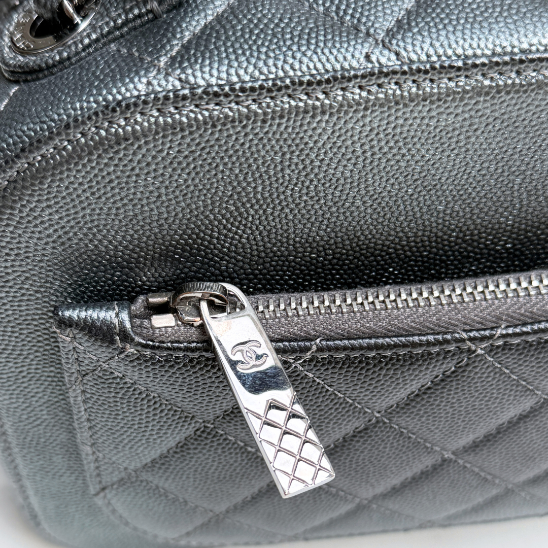 Chanel Small Metallic Grey Caviar Coco Curve Vanity Kelly's Authentic Boutique