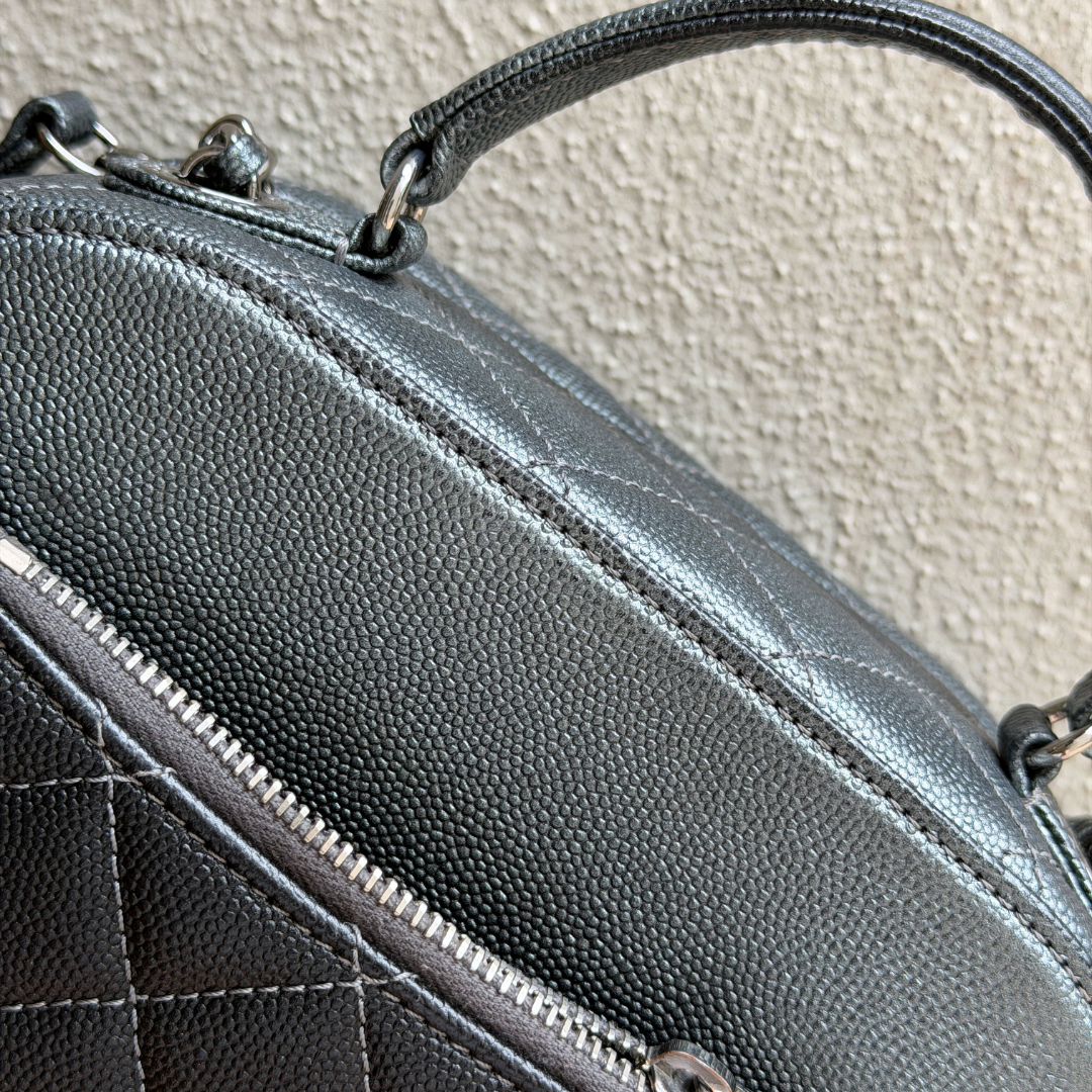 Chanel Small Metallic Grey Caviar Coco Curve Vanity Kelly's Authentic Boutique