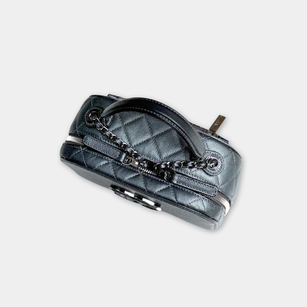 Chanel Small Metallic Grey Caviar Coco Curve Vanity Kelly's Authentic Boutique