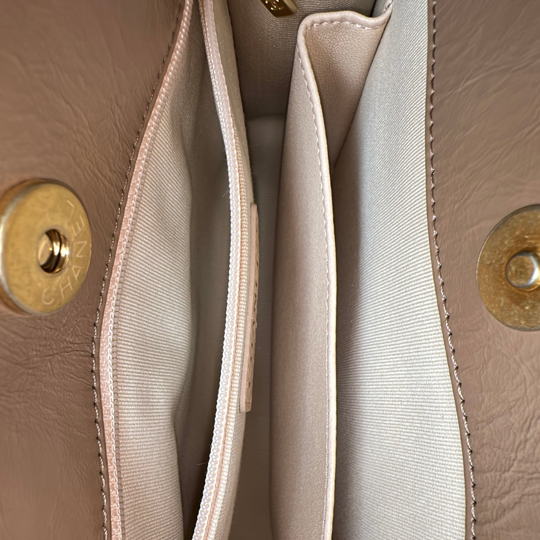 Chanel Microchipped 23B Beige Small Shiny Hobo Patent Calfskin Shoulder Bag Kelly's Authentic Boutique