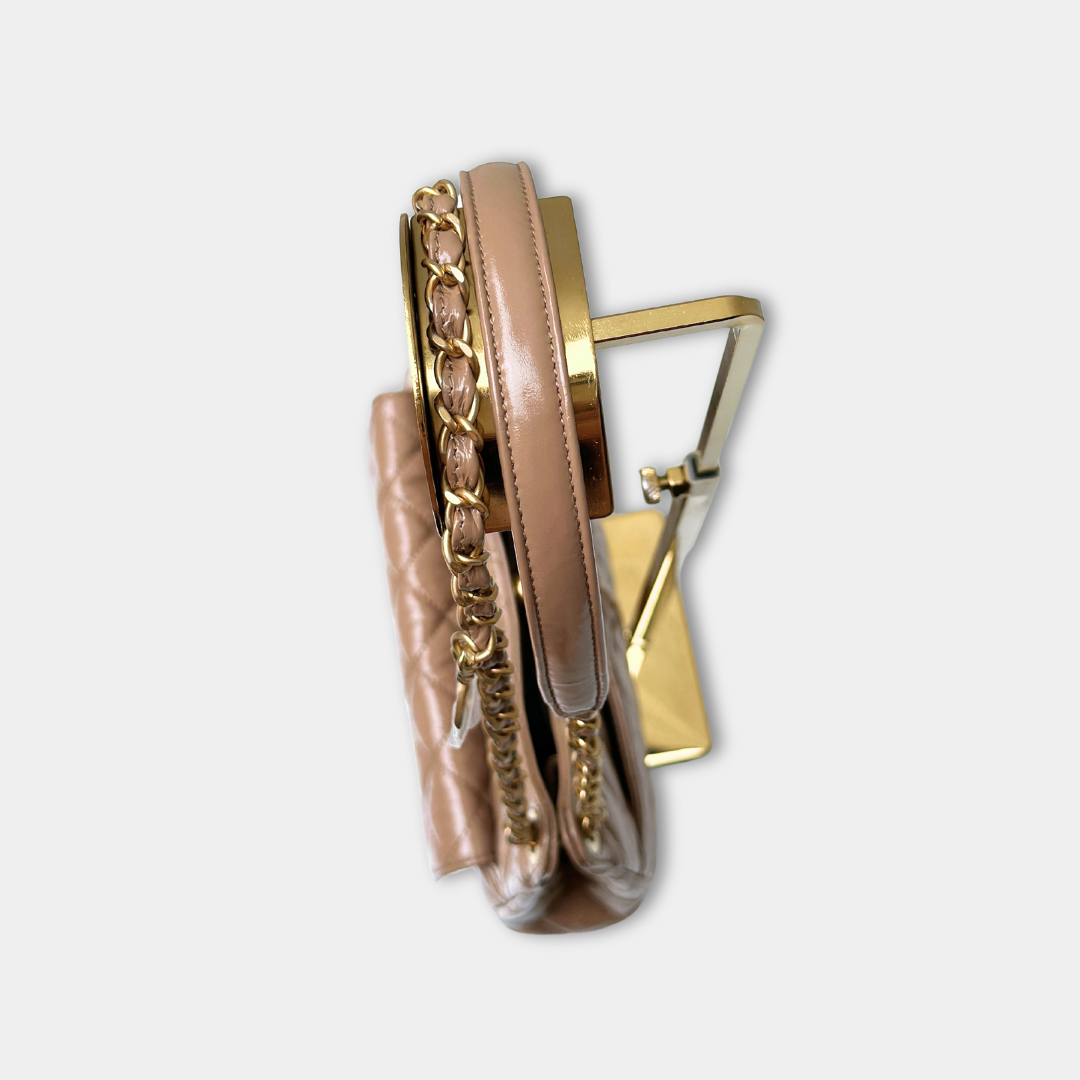 Chanel Microchipped 23B Beige Small Shiny Hobo Patent Calfskin Shoulder Bag Kelly's Authentic Boutique