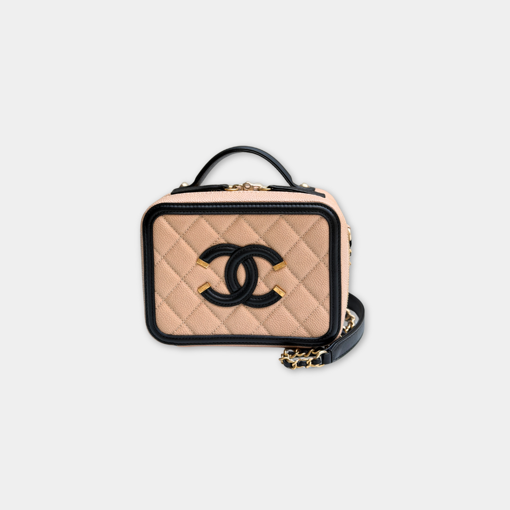 Chanel Small Beige Caviar Filigree Vanity Bag Kelly's Authentic Boutique