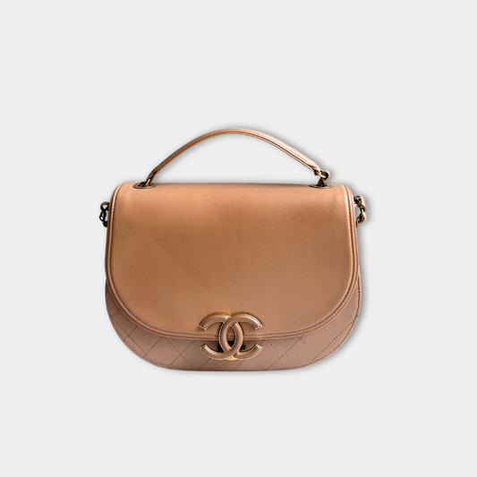 Chanel Beige Shiny Calfskin Coco Curve Flap Bag Kelly's Authentic Boutique