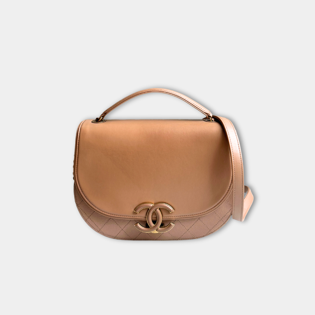 Chanel Beige Shiny Calfskin Coco Curve Flap Bag Kelly's Authentic Boutique