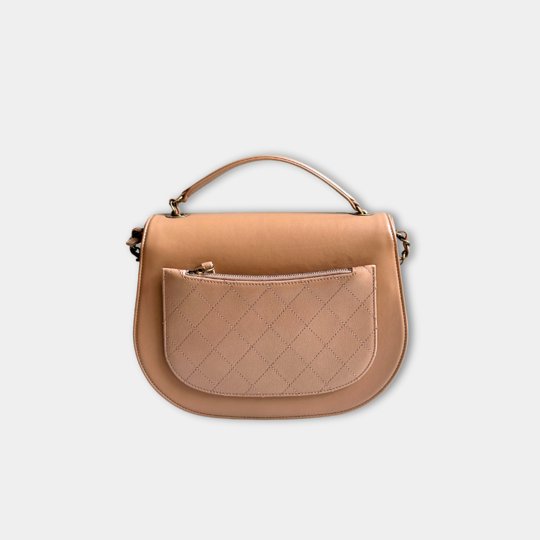 Chanel Beige Shiny Calfskin Coco Curve Flap Bag Kelly's Authentic Boutique