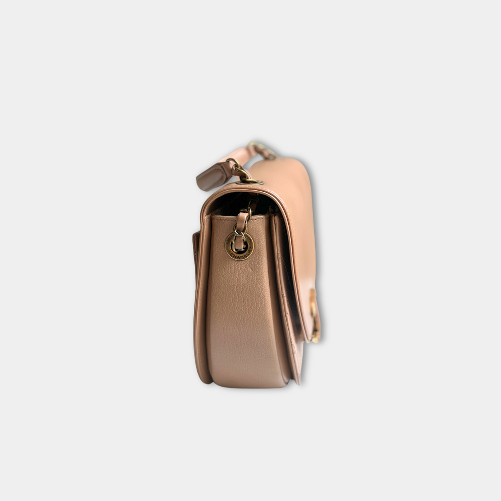 Chanel Beige Shiny Calfskin Coco Curve Flap Bag Kelly's Authentic Boutique