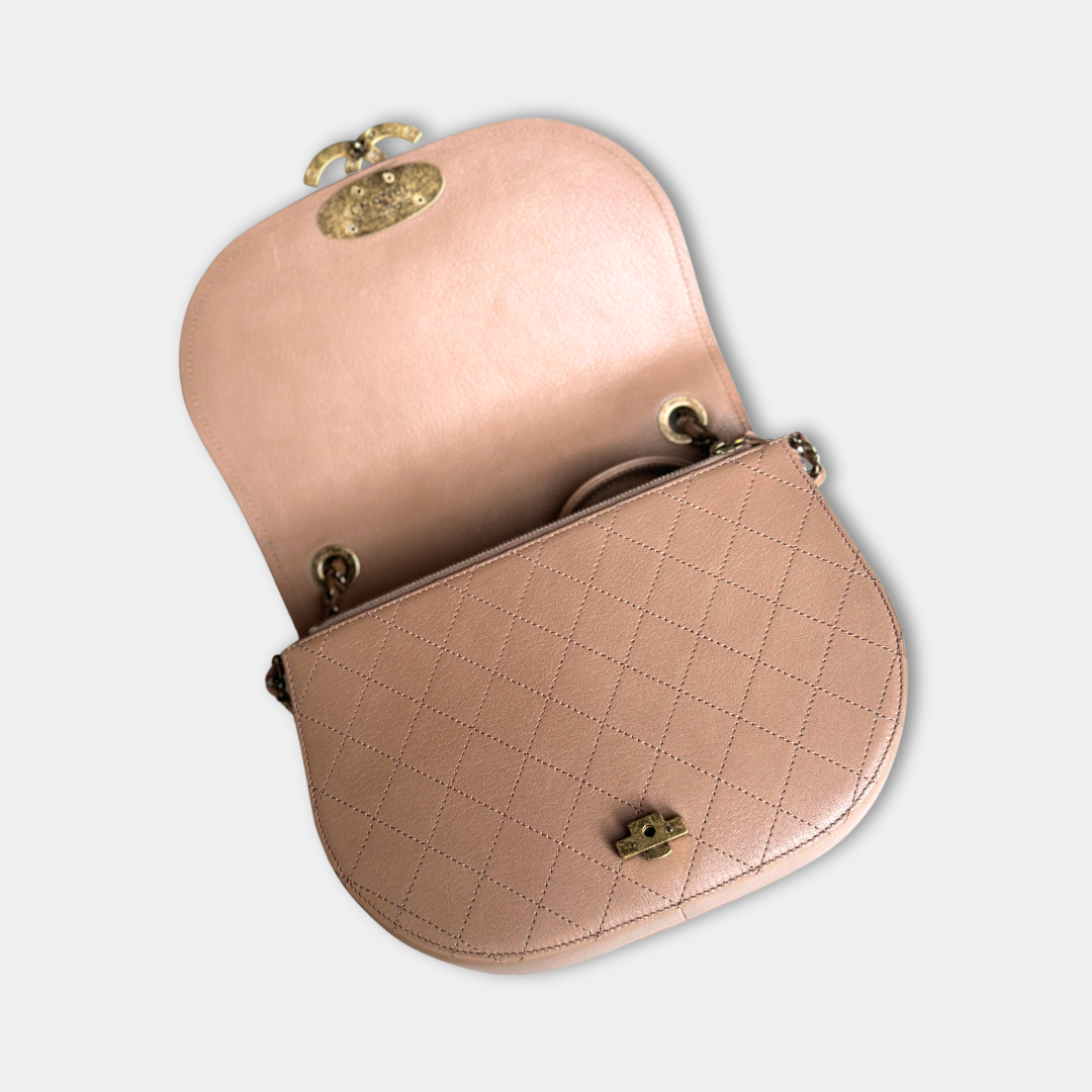 Chanel Beige Shiny Calfskin Coco Curve Flap Bag Kelly's Authentic Boutique