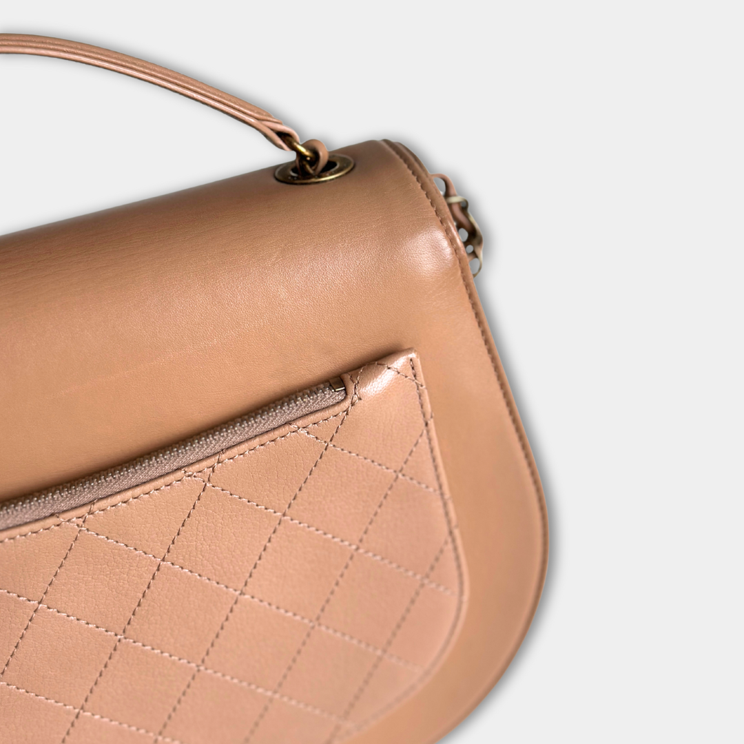 Chanel Beige Shiny Calfskin Coco Curve Flap Bag Kelly's Authentic Boutique