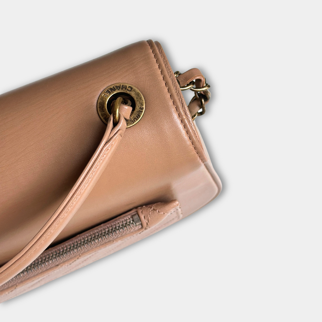 Chanel Beige Shiny Calfskin Coco Curve Flap Bag Kelly's Authentic Boutique