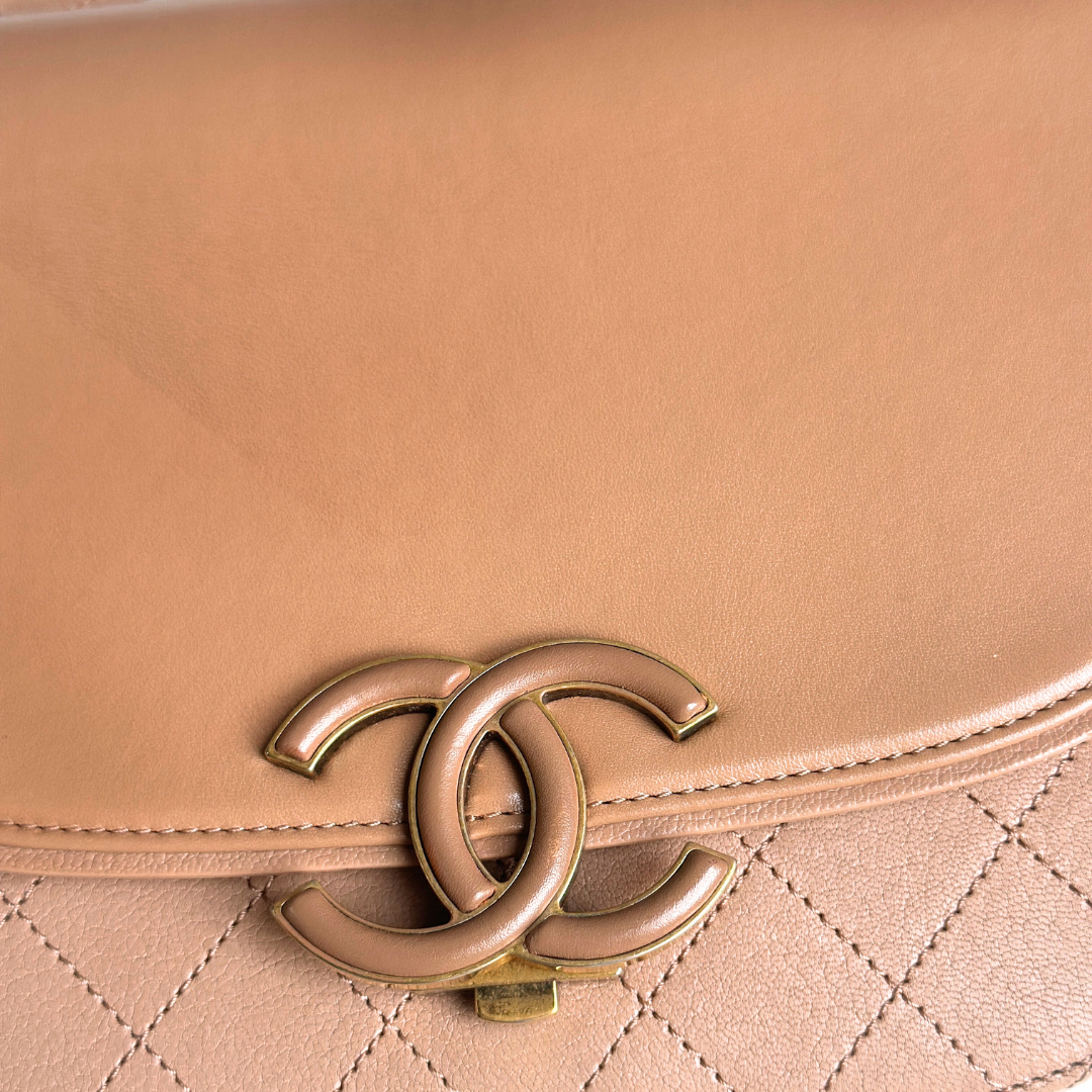 Chanel Beige Shiny Calfskin Coco Curve Flap Bag Kelly's Authentic Boutique