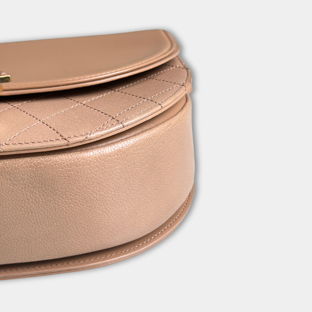 Chanel Beige Shiny Calfskin Coco Curve Flap Bag Kelly's Authentic Boutique