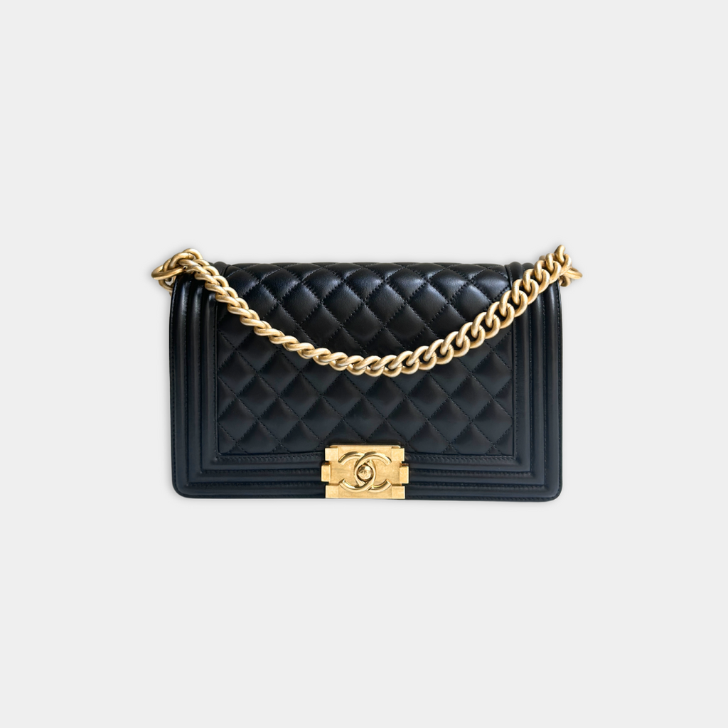 Chanel Old Medium Lambskin Black Boy Bag Kelly's Authentic Boutique
