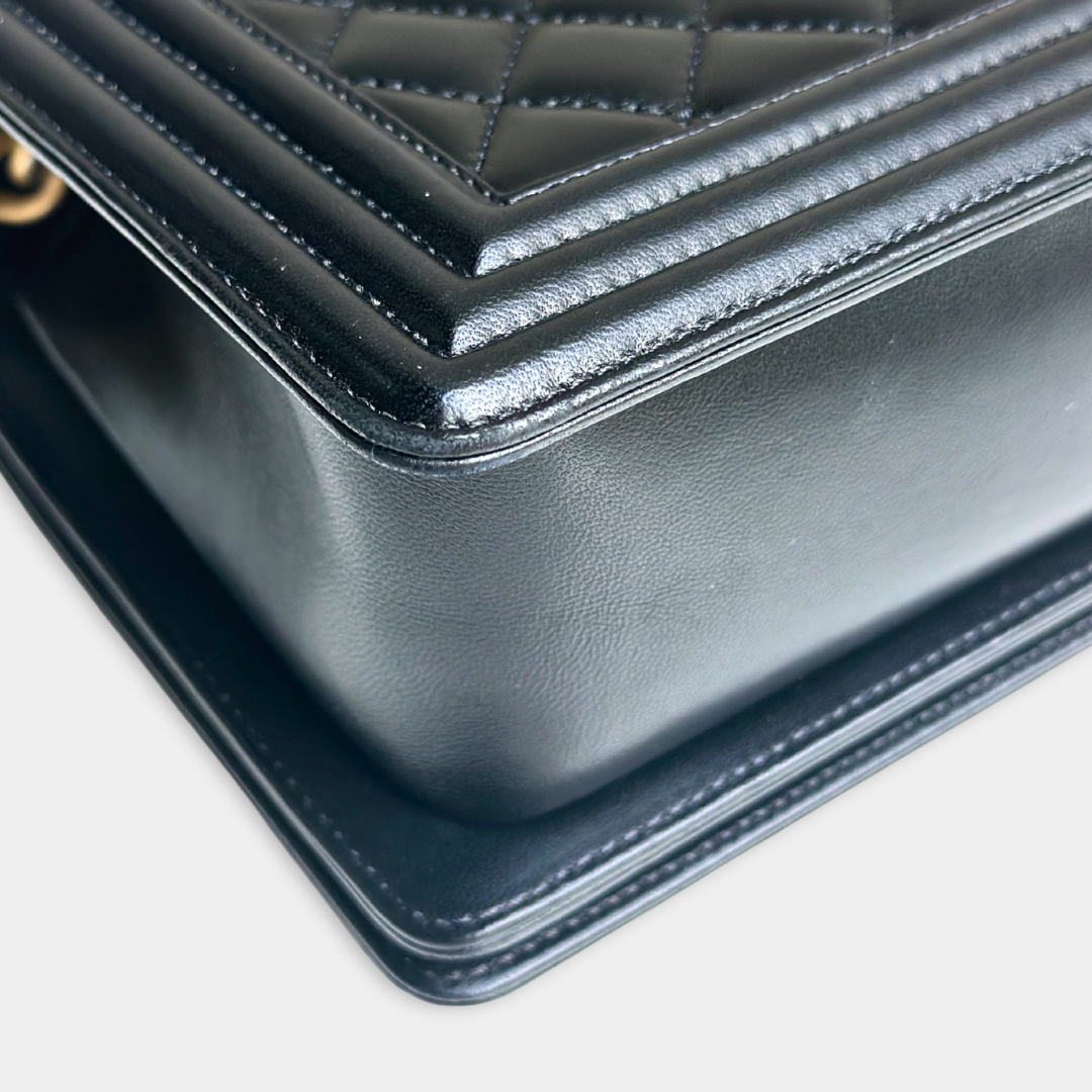 Chanel Old Medium Lambskin Black Boy Bag Kelly's Authentic Boutique