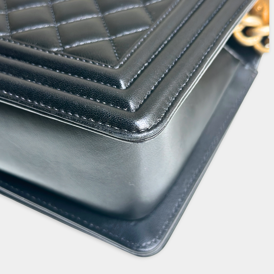 Chanel Old Medium Lambskin Black Boy Bag Kelly's Authentic Boutique