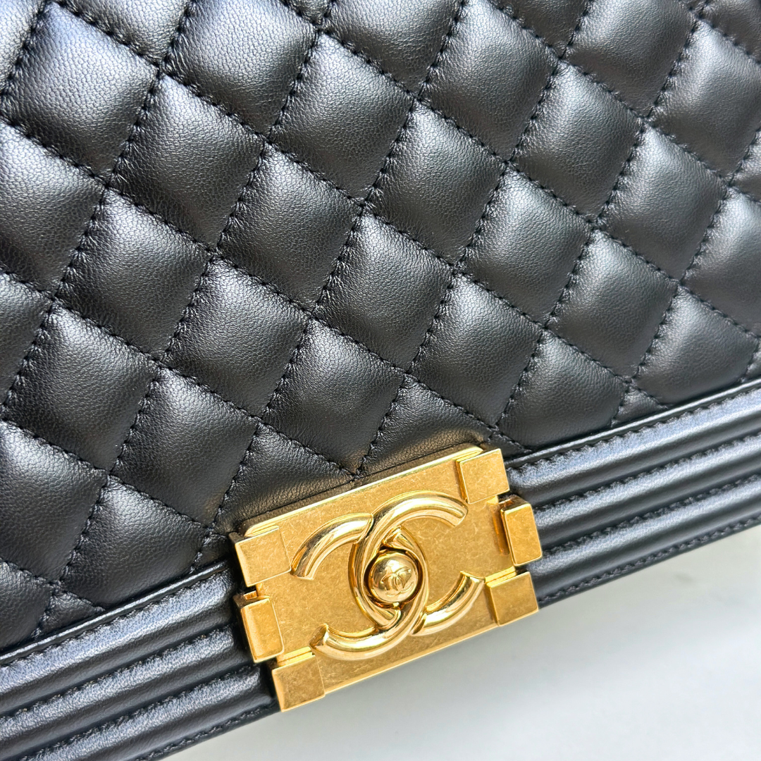 Chanel Old Medium Lambskin Black Boy Bag Kelly's Authentic Boutique