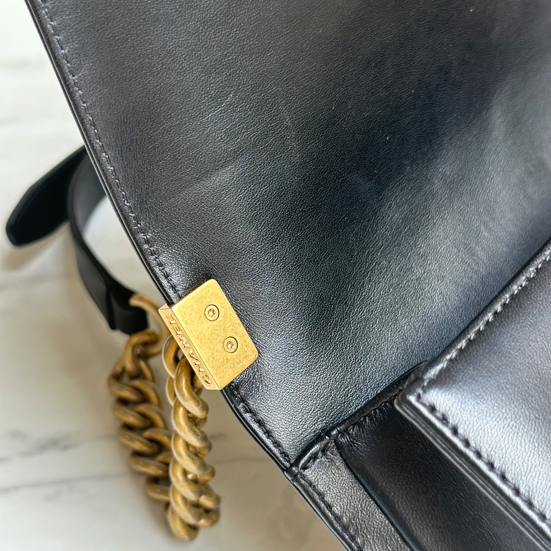 Chanel Old Medium Lambskin Black Boy Bag Kelly's Authentic Boutique