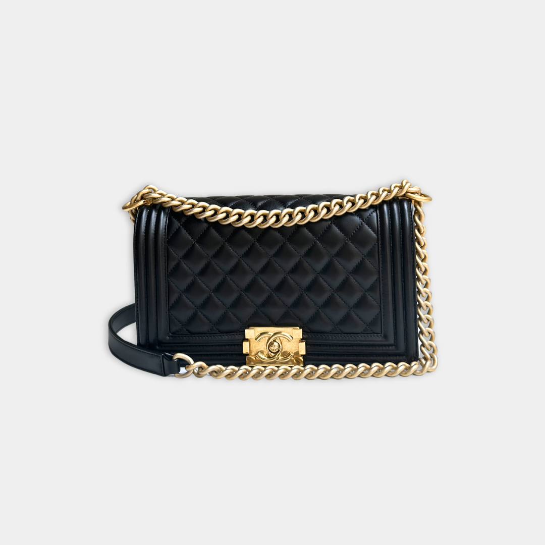Chanel Old Medium Lambskin Black Boy Bag Kelly's Authentic Boutique