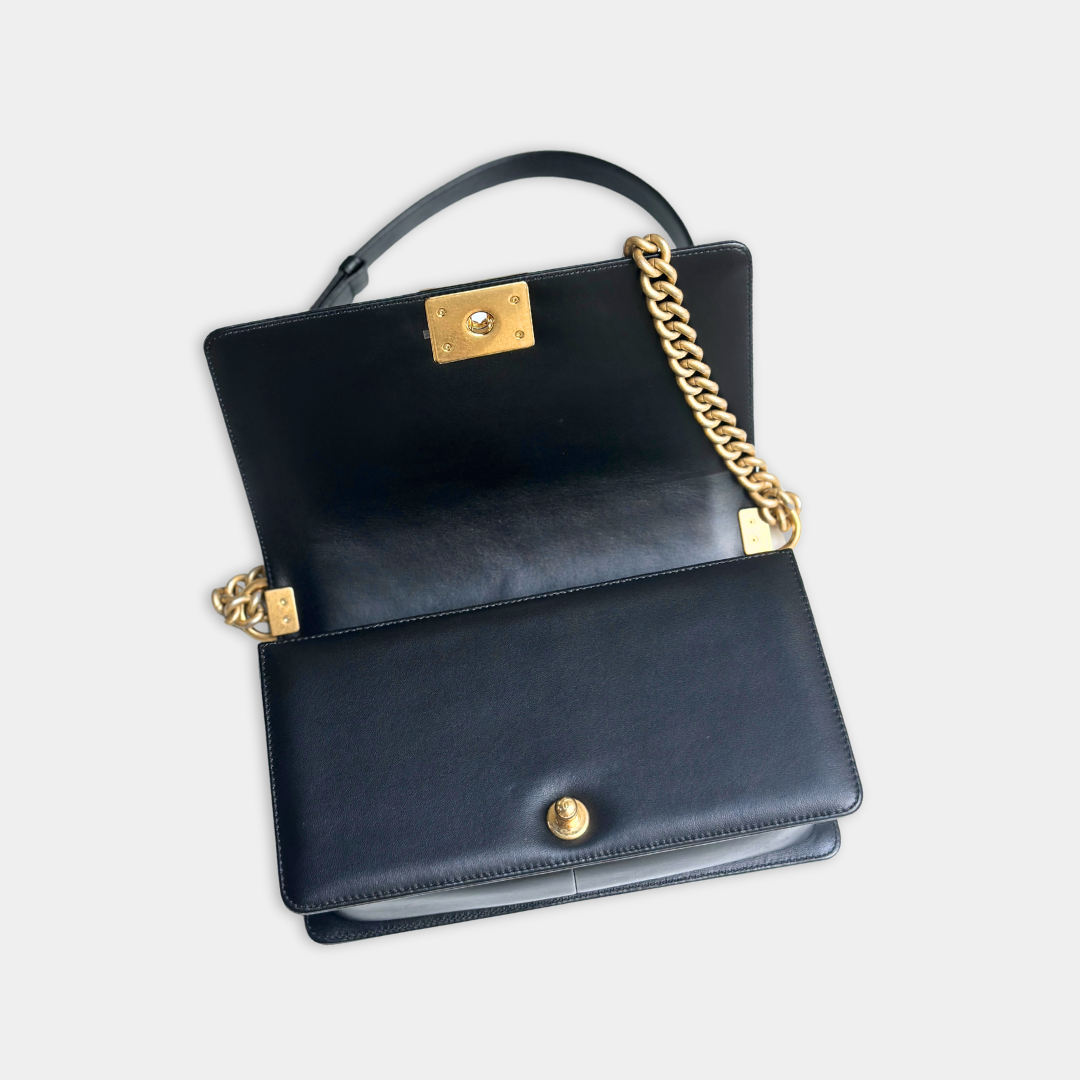 Chanel Old Medium Lambskin Black Boy Bag Kelly's Authentic Boutique