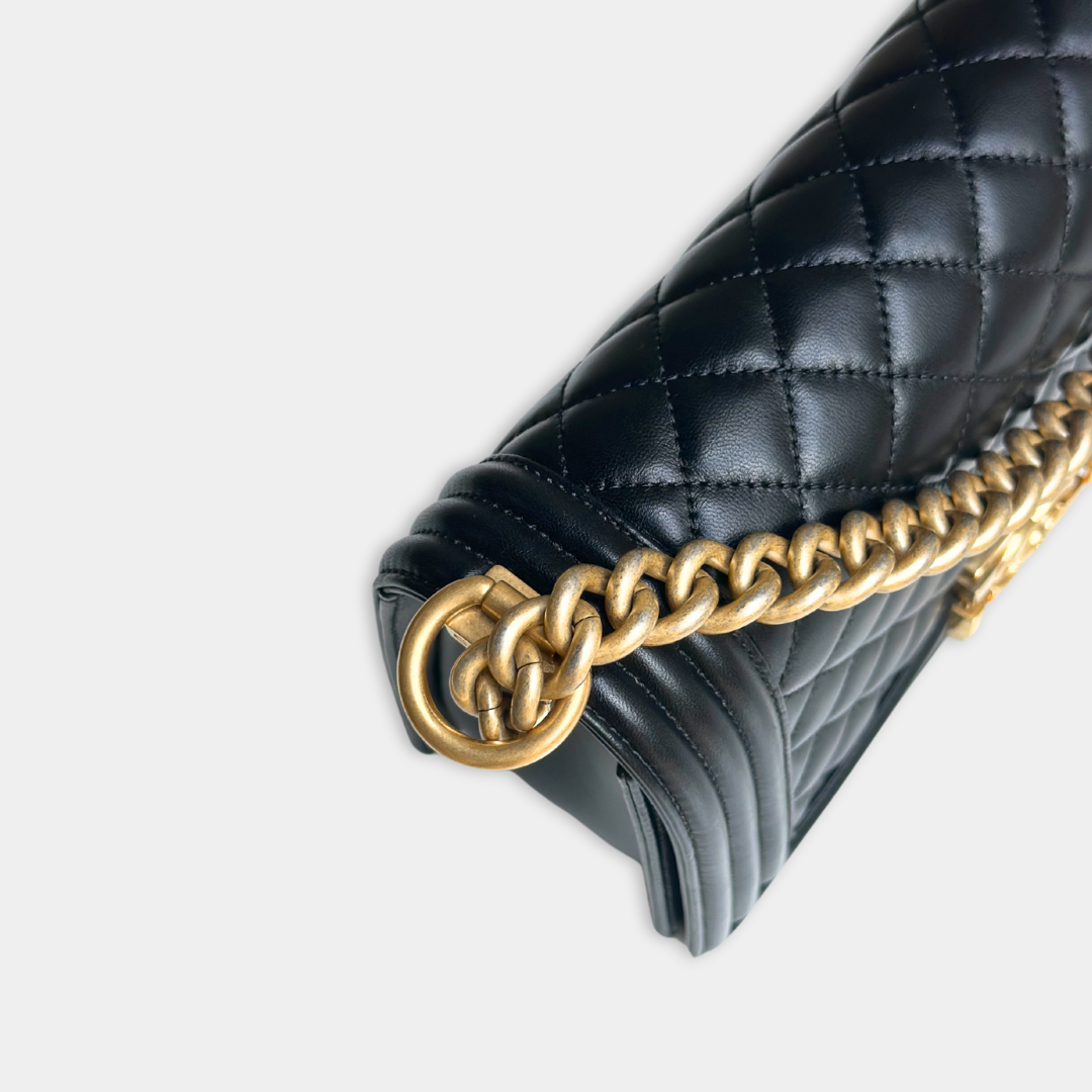Chanel Old Medium Lambskin Black Boy Bag Kelly's Authentic Boutique